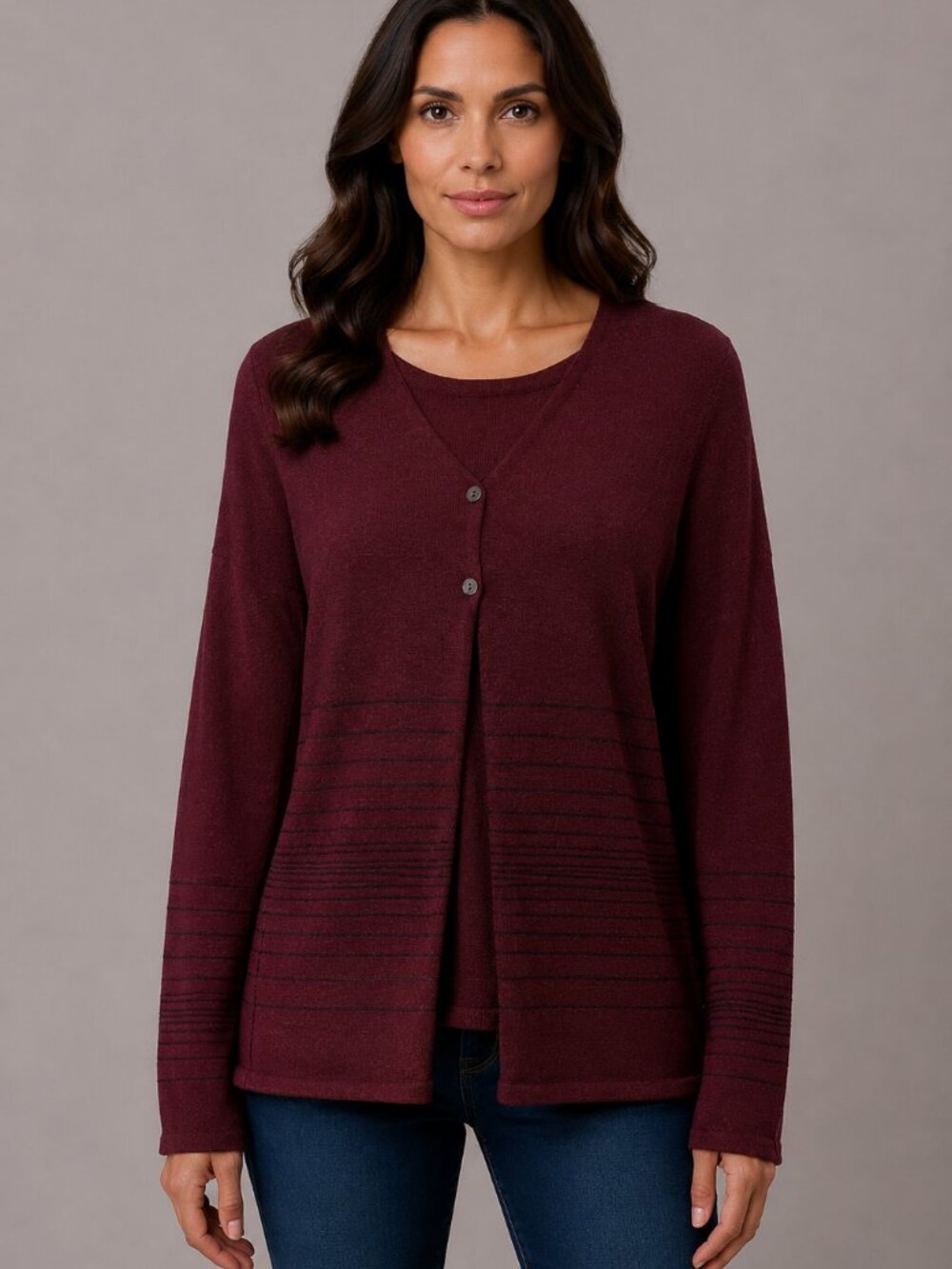 Women’s Burgundy Faux Layered Cardigan Sweater Estimated Small